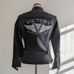 Vintage Black Leather Moto Jacket S Victory Motorcycles Utility Punk Biker Coat